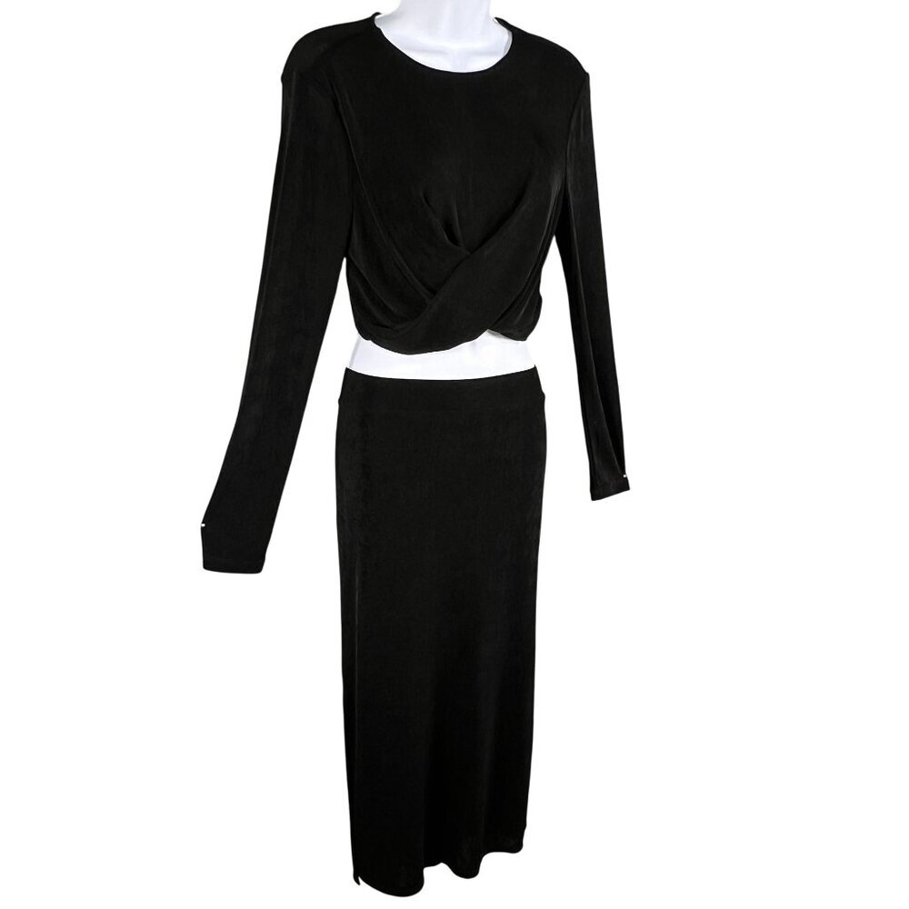 NWT Sincerely Jules Womens L Black Twist Front Crop Top Slinky Midi Skirt Set